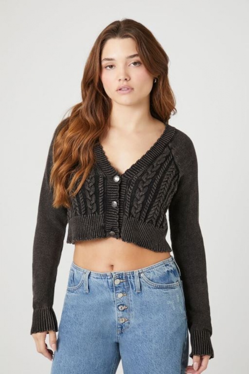 Cárdigan Forever 21 Cropped Mineral Wash Mujer Negras | NCPQGQsBXBb