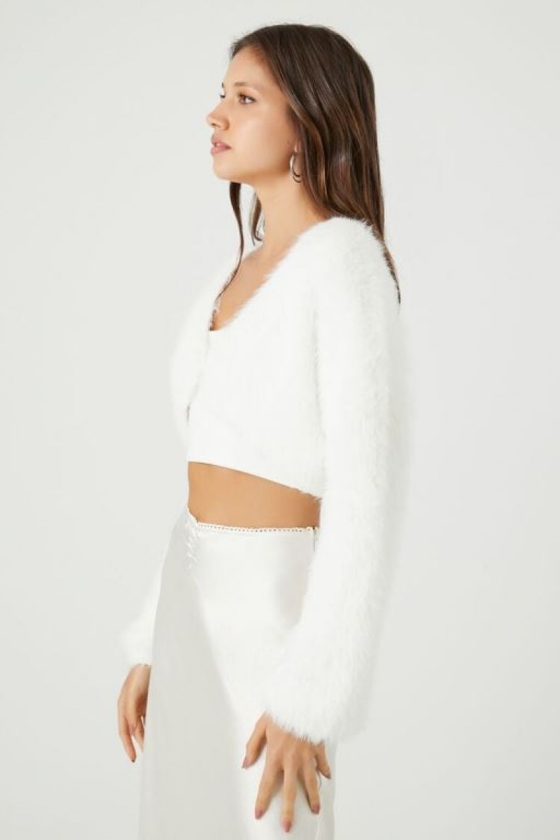 Cárdigan Forever 21 Fuzzy Knit Mujer Blancas | srlJhXgAVrI