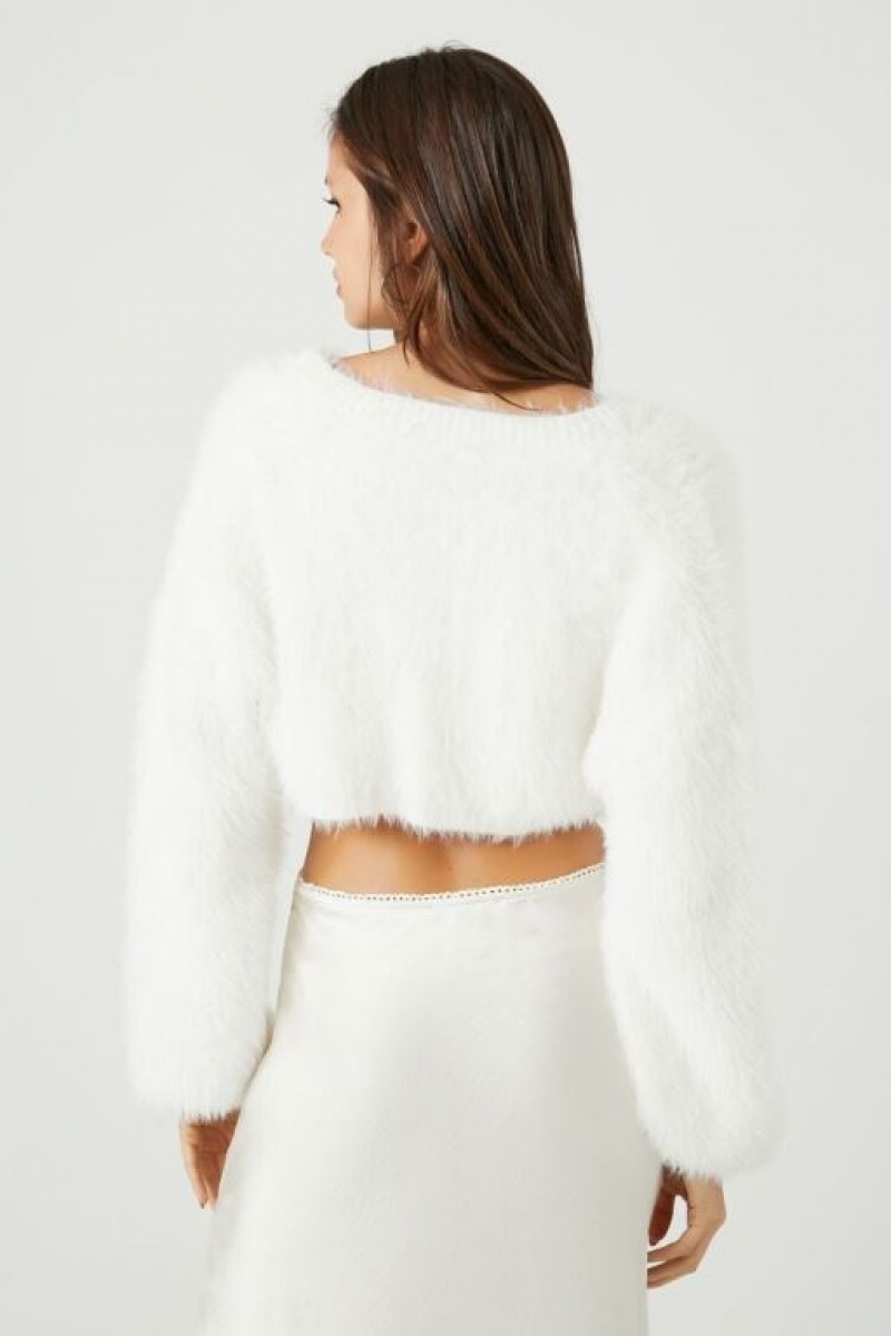 Cárdigan Forever 21 Fuzzy Knit Mujer Blancas | srlJhXgAVrI