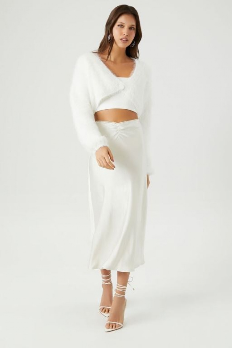 Cárdigan Forever 21 Fuzzy Knit Mujer Blancas | srlJhXgAVrI