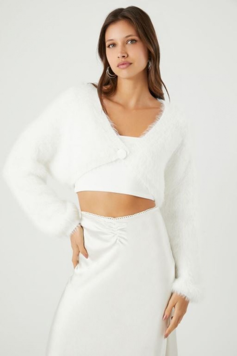 Cárdigan Forever 21 Fuzzy Knit Mujer Blancas | srlJhXgAVrI