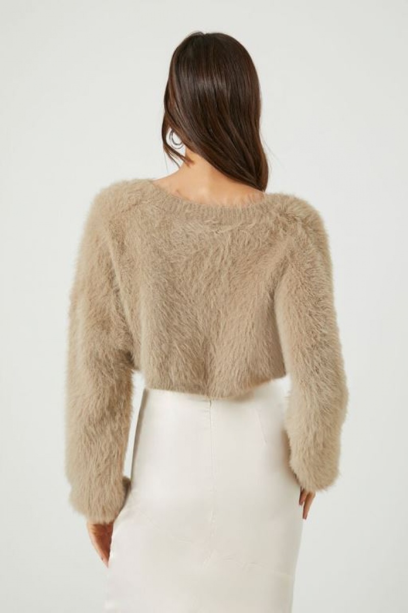 Cárdigan Forever 21 Fuzzy Knit Mujer Gris Marrones | bpHhso6ChKy