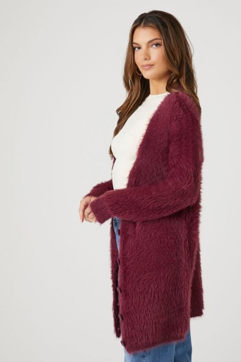 Cárdigan Forever 21 Fuzzy Mujer Burdeos | CmMMoW1gPXU