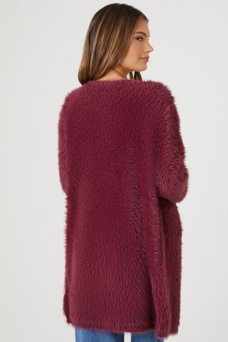 Cárdigan Forever 21 Fuzzy Mujer Burdeos | CmMMoW1gPXU