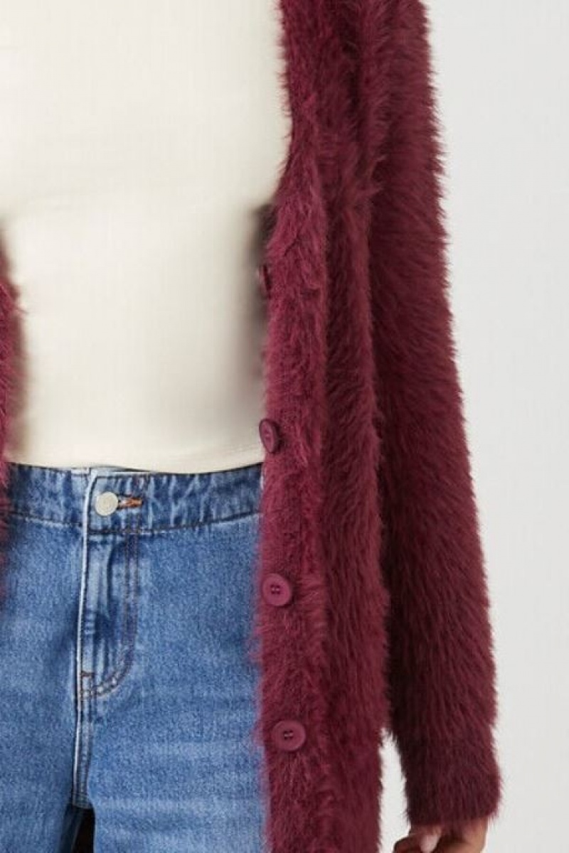 Cárdigan Forever 21 Fuzzy Mujer Burdeos | CmMMoW1gPXU