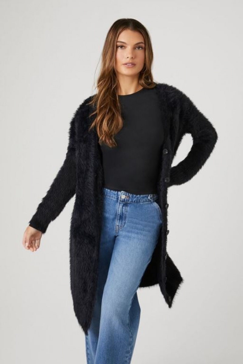 Cárdigan Forever 21 Fuzzy Mujer Negras | 4bk56Gus6tZ