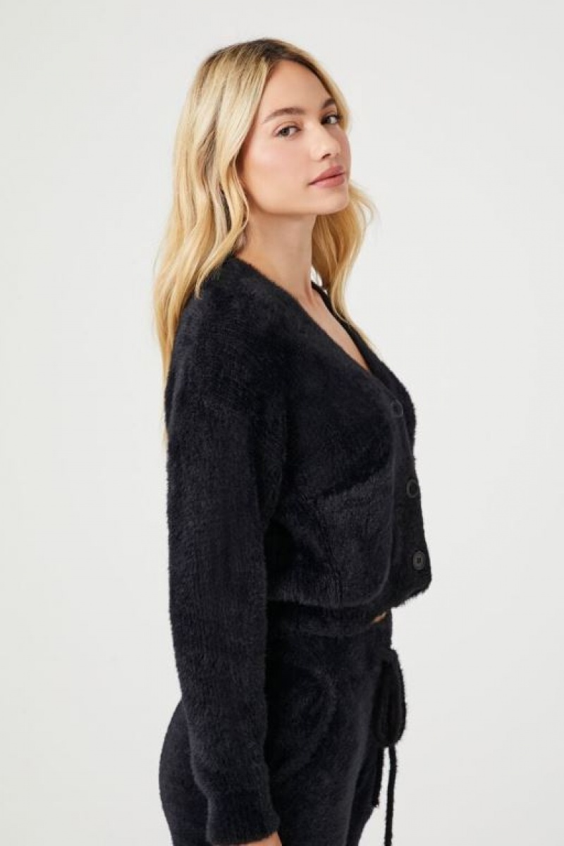 Cárdigan Forever 21 Fuzzy Mujer Negras | IMPVFTVBzB7