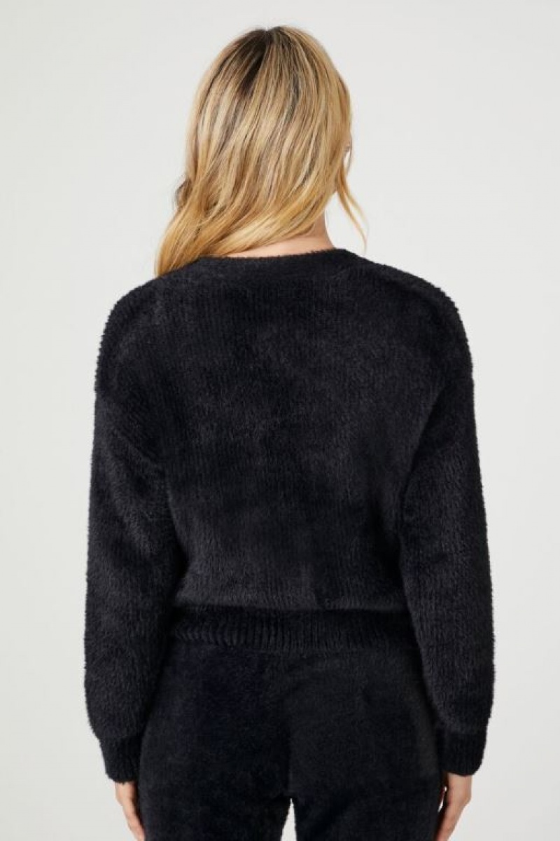 Cárdigan Forever 21 Fuzzy Mujer Negras | IMPVFTVBzB7