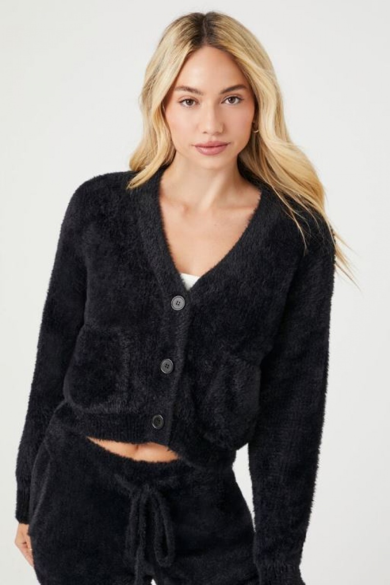 Cárdigan Forever 21 Fuzzy Mujer Negras | IMPVFTVBzB7