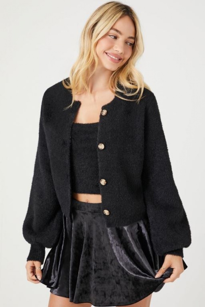 Cárdigan Forever 21 Fuzzy Set Mujer Negras | rT4VevzR29z