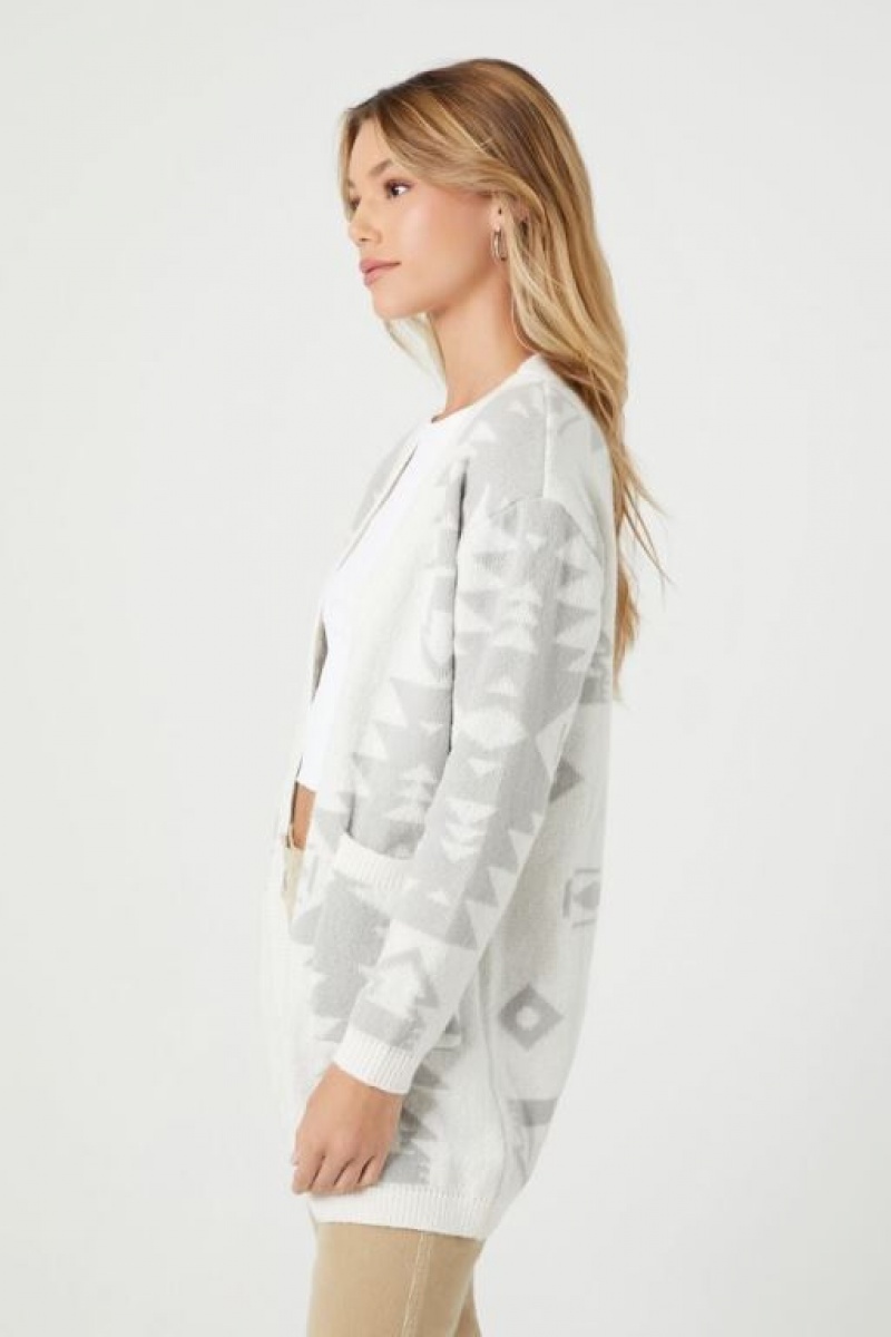 Cárdigan Forever 21 Geo Print Mujer Blancas | iGWTbE554R7