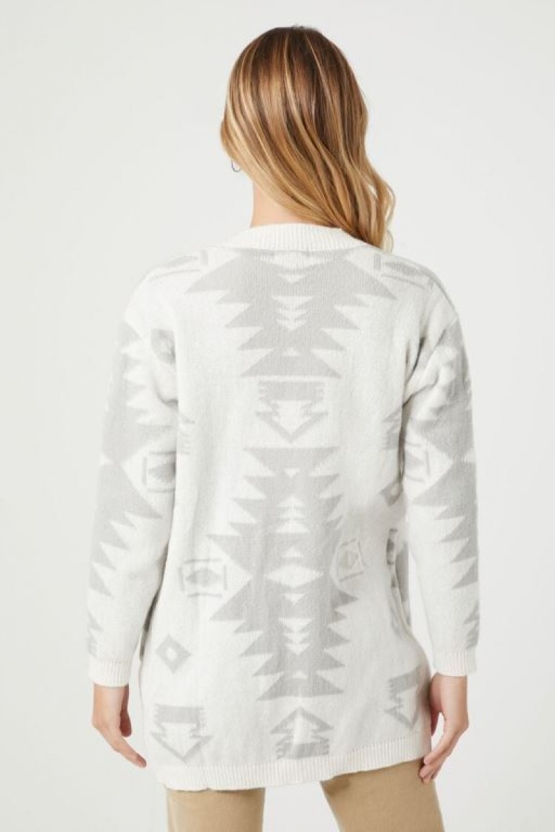 Cárdigan Forever 21 Geo Print Mujer Blancas | iGWTbE554R7