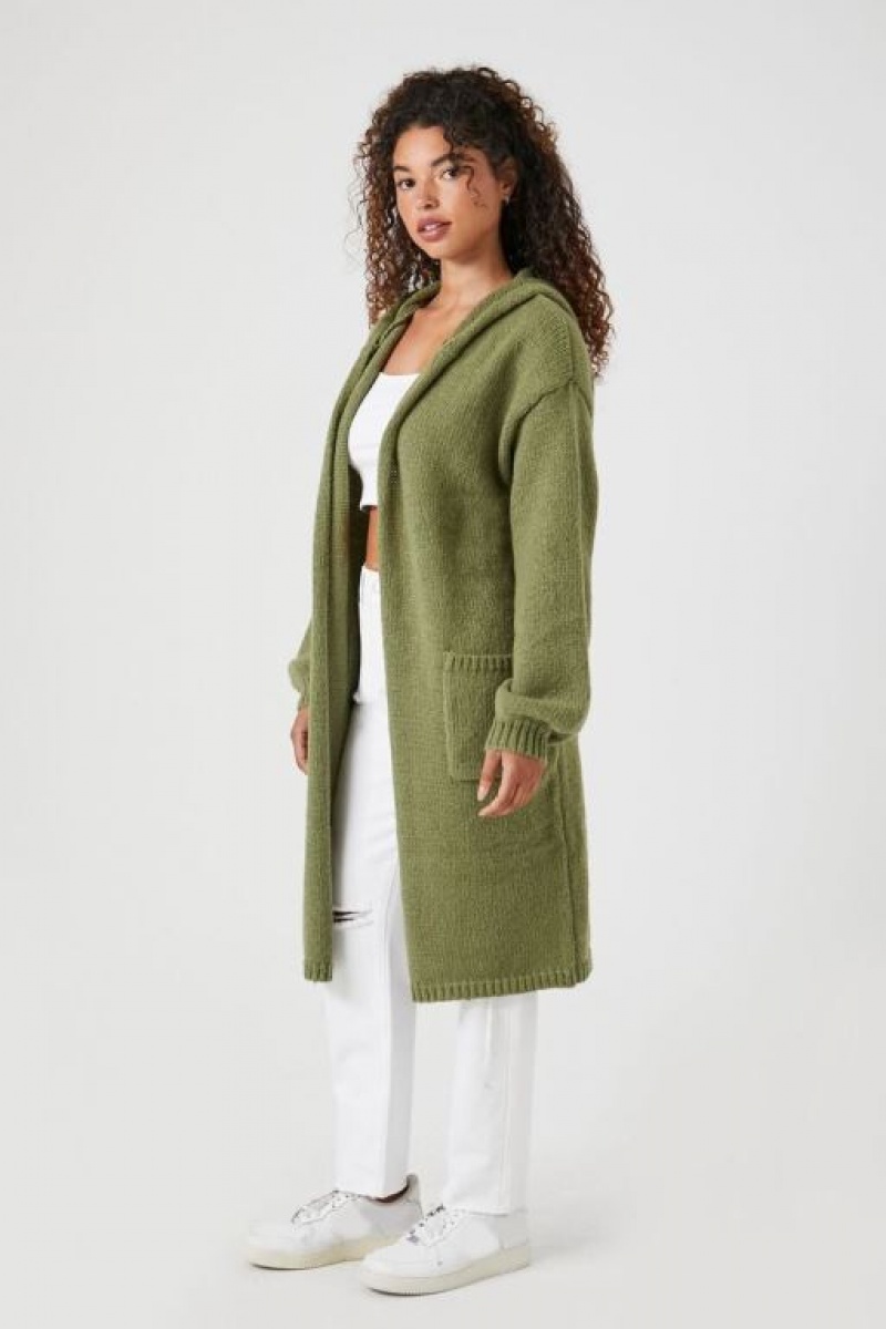 Cárdigan Forever 21 Hooded Longline Mujer Verde Oliva | jJyYo3Gz3Vn