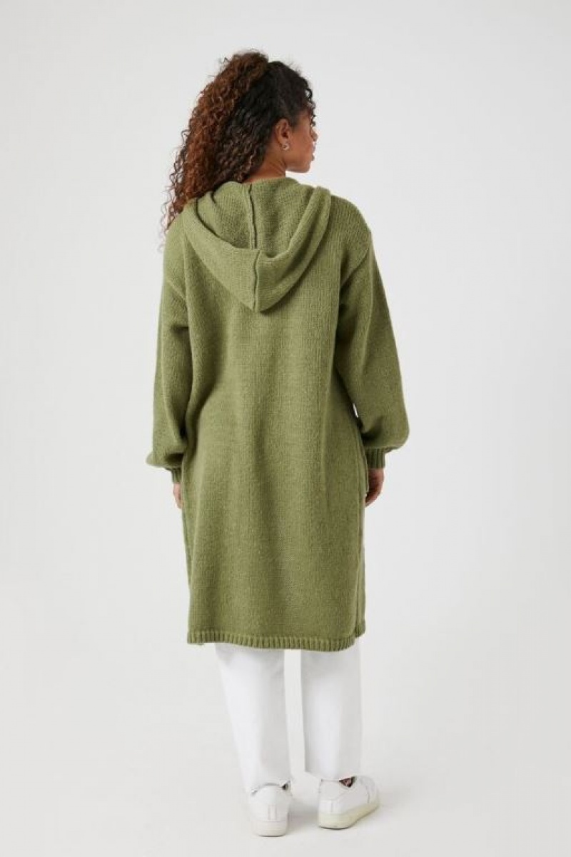 Cárdigan Forever 21 Hooded Longline Mujer Verde Oliva | jJyYo3Gz3Vn