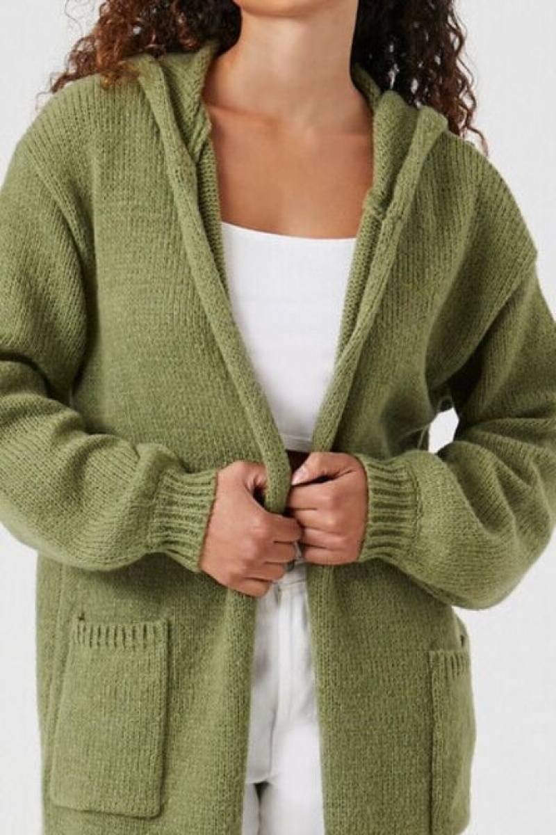 Cárdigan Forever 21 Hooded Longline Mujer Verde Oliva | jJyYo3Gz3Vn