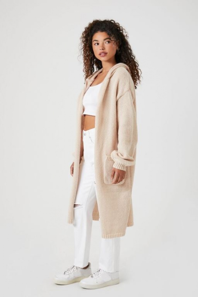 Cárdigan Forever 21 Hooded Longline Mujer Creme | xy7lwuX6EfJ