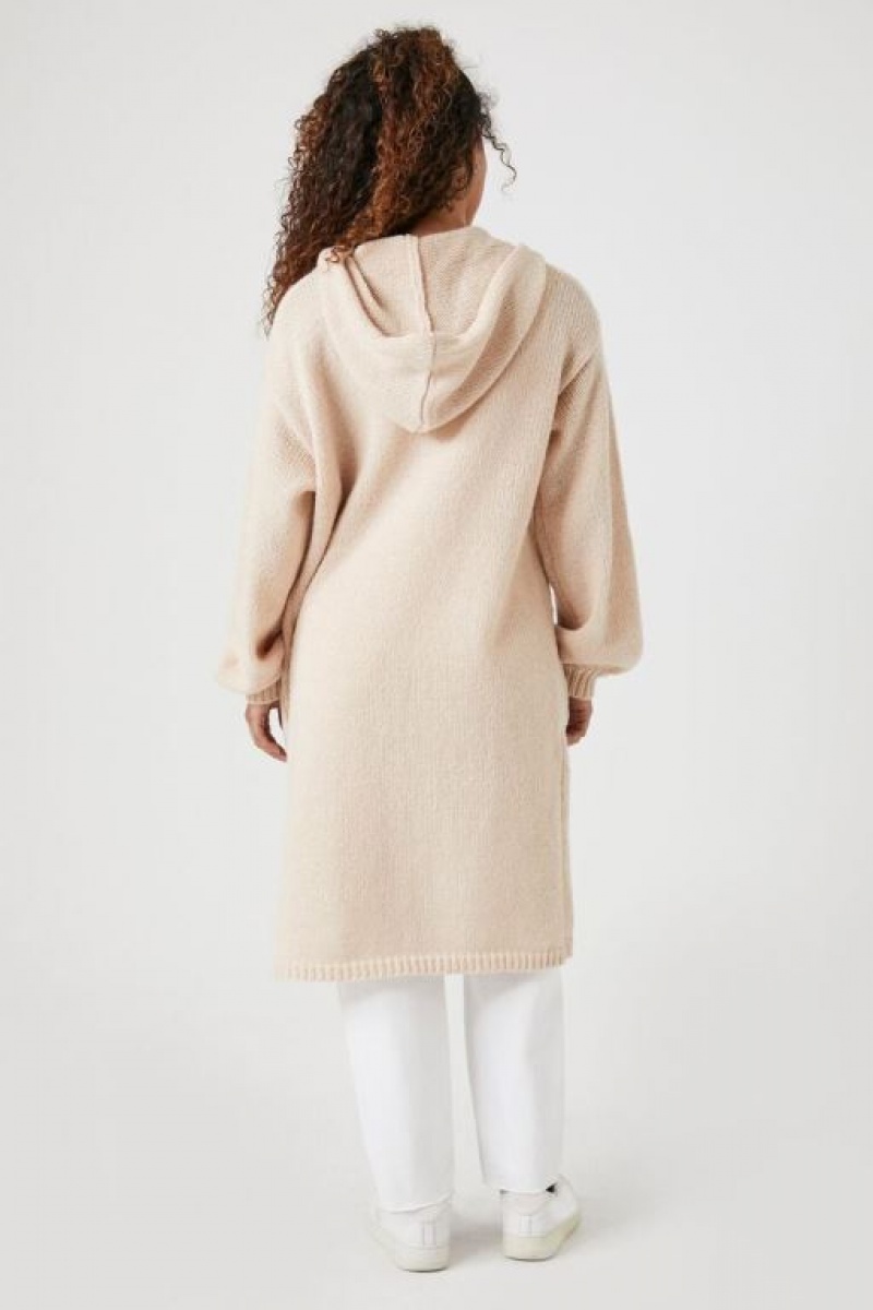 Cárdigan Forever 21 Hooded Longline Mujer Creme | xy7lwuX6EfJ