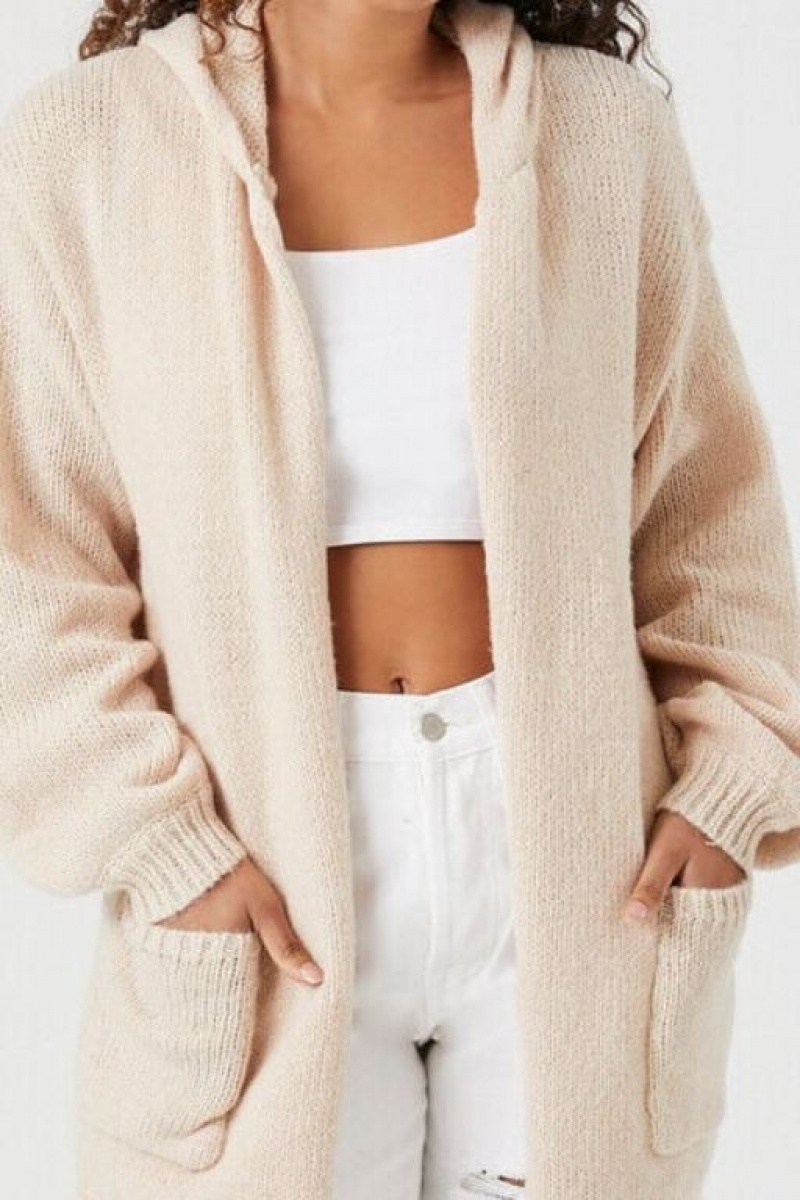 Cárdigan Forever 21 Hooded Longline Mujer Creme | xy7lwuX6EfJ