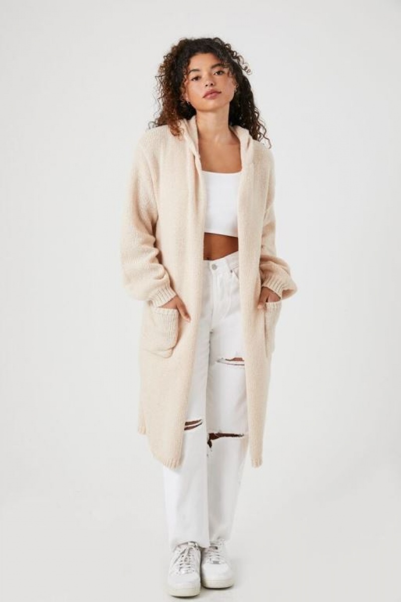 Cárdigan Forever 21 Hooded Longline Mujer Creme | xy7lwuX6EfJ