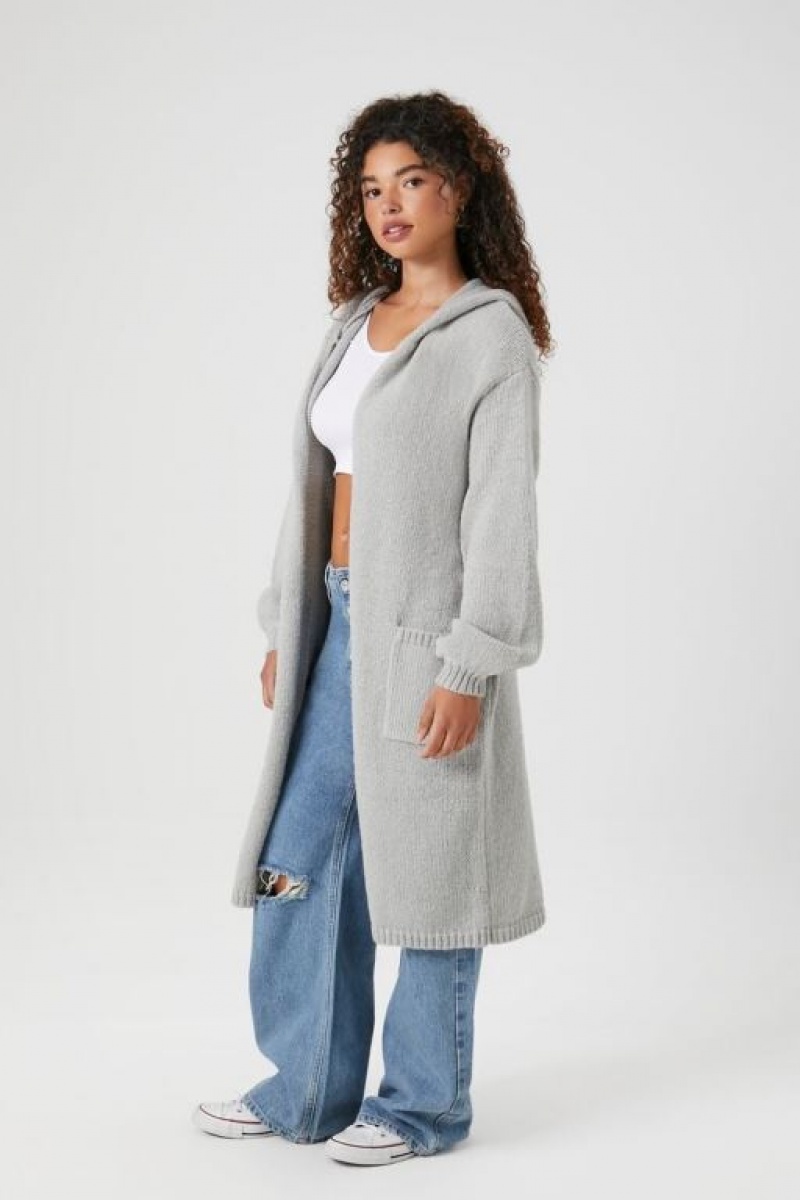 Cárdigan Forever 21 Hooded Longline Mujer Gris | wPX79dlAVb1