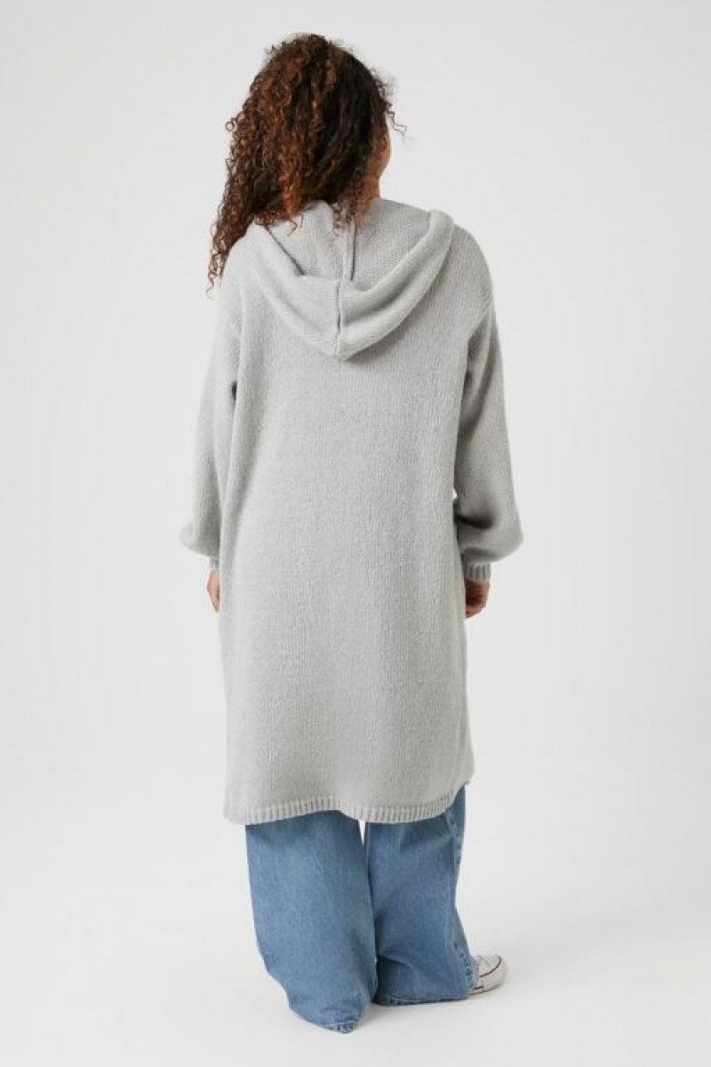 Cárdigan Forever 21 Hooded Longline Mujer Gris | wPX79dlAVb1