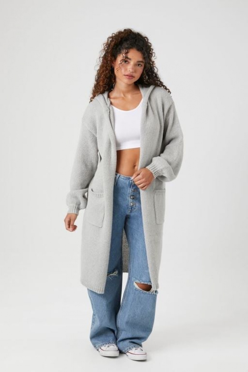 Cárdigan Forever 21 Hooded Longline Mujer Gris | wPX79dlAVb1