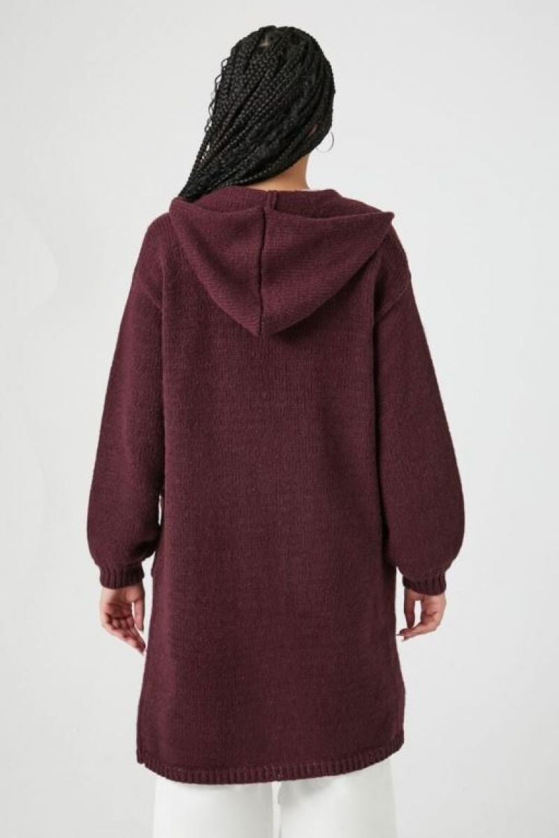 Cárdigan Forever 21 Hooded Mujer Burdeos | v4KEPmQQj8D