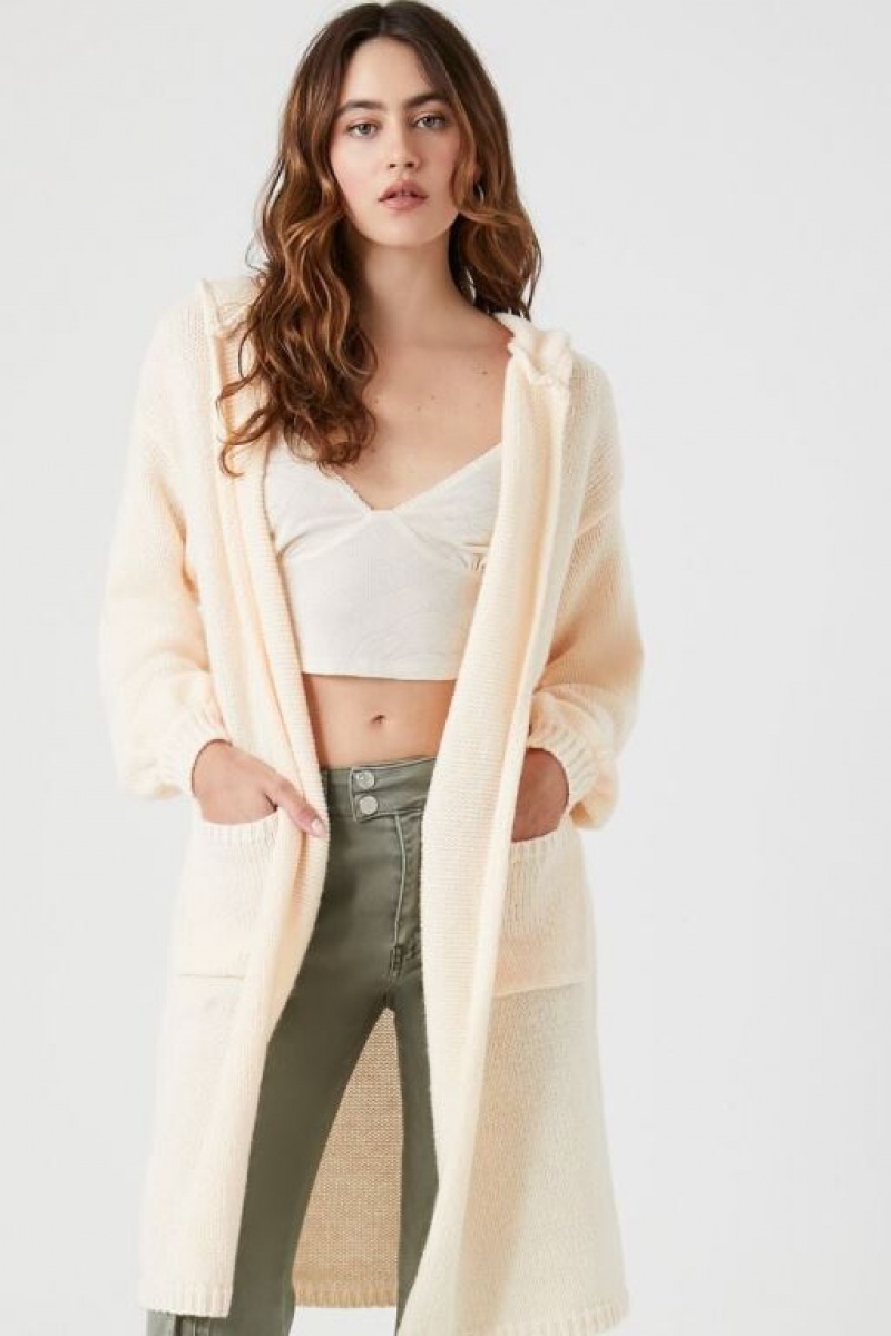 Cárdigan Forever 21 Hooded Mujer Creme | FB5Wbr24msJ