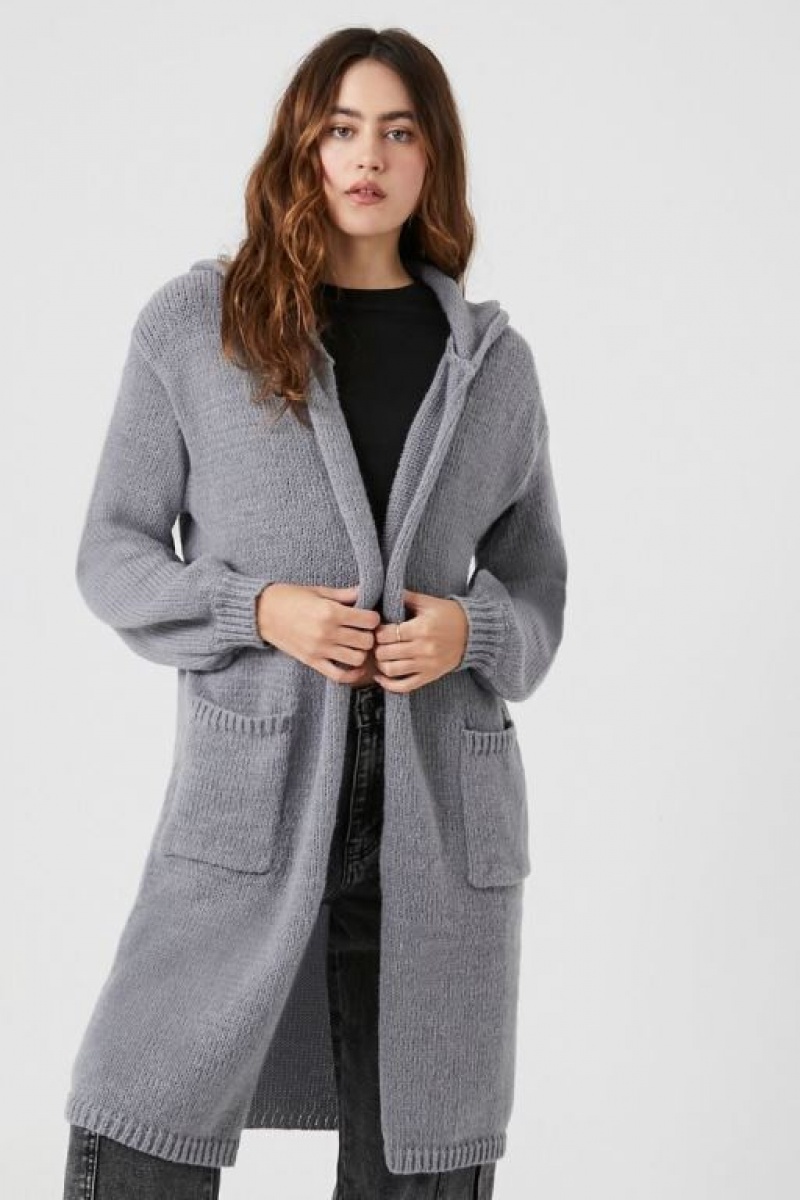 Cárdigan Forever 21 Hooded Mujer Gris | 4EE4YuUBP4h