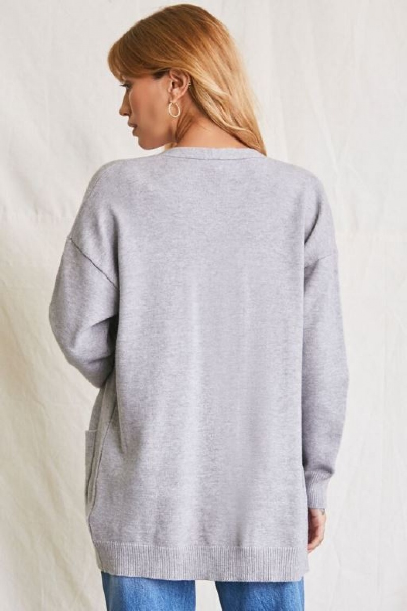 Cárdigan Forever 21 Patch Pocket Mujer Gris | uOkiLU6EB9R