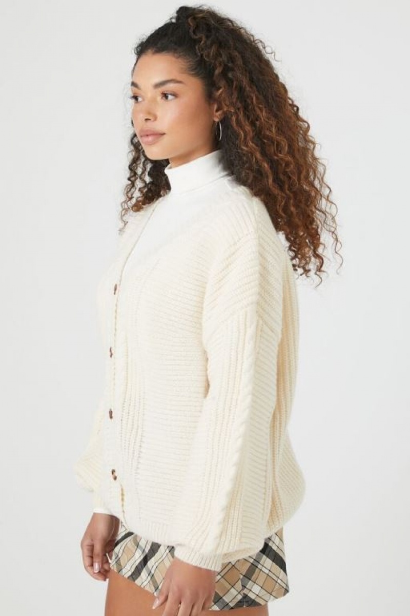 Cárdigan Forever 21 Purl Knit Mujer Creme | SkYfxC0dFKL