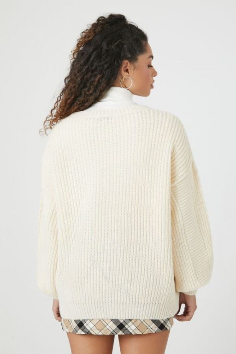 Cárdigan Forever 21 Purl Knit Mujer Creme | SkYfxC0dFKL