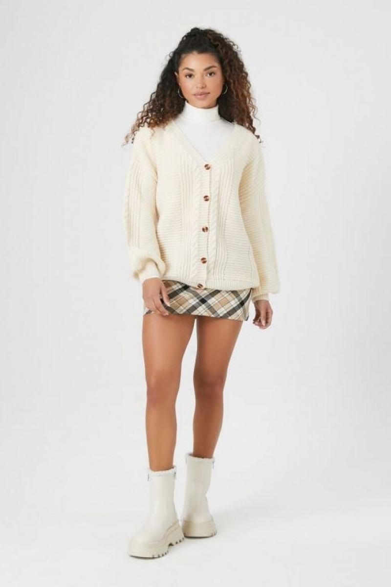 Cárdigan Forever 21 Purl Knit Mujer Creme | SkYfxC0dFKL