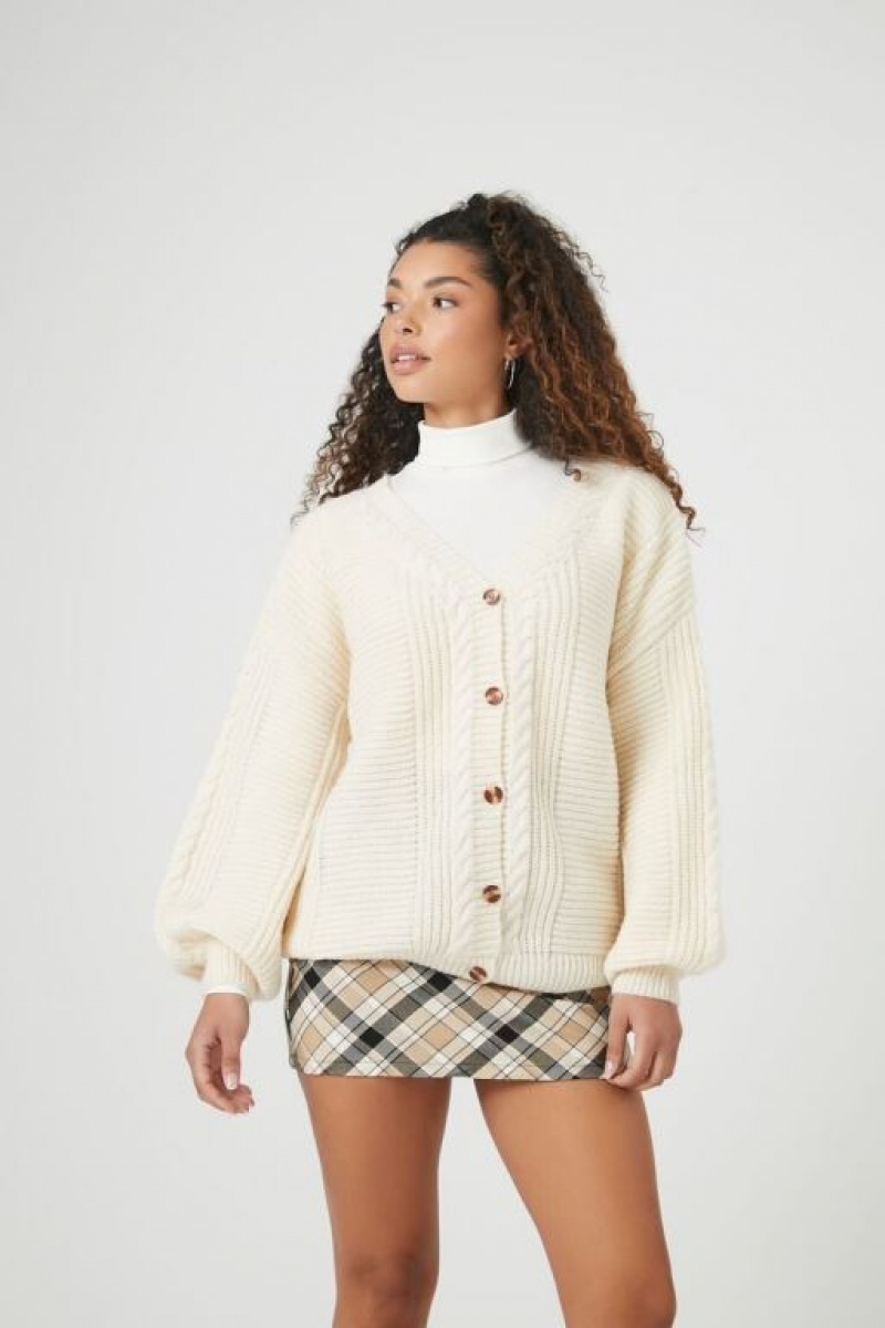 Cárdigan Forever 21 Purl Knit Mujer Creme | SkYfxC0dFKL