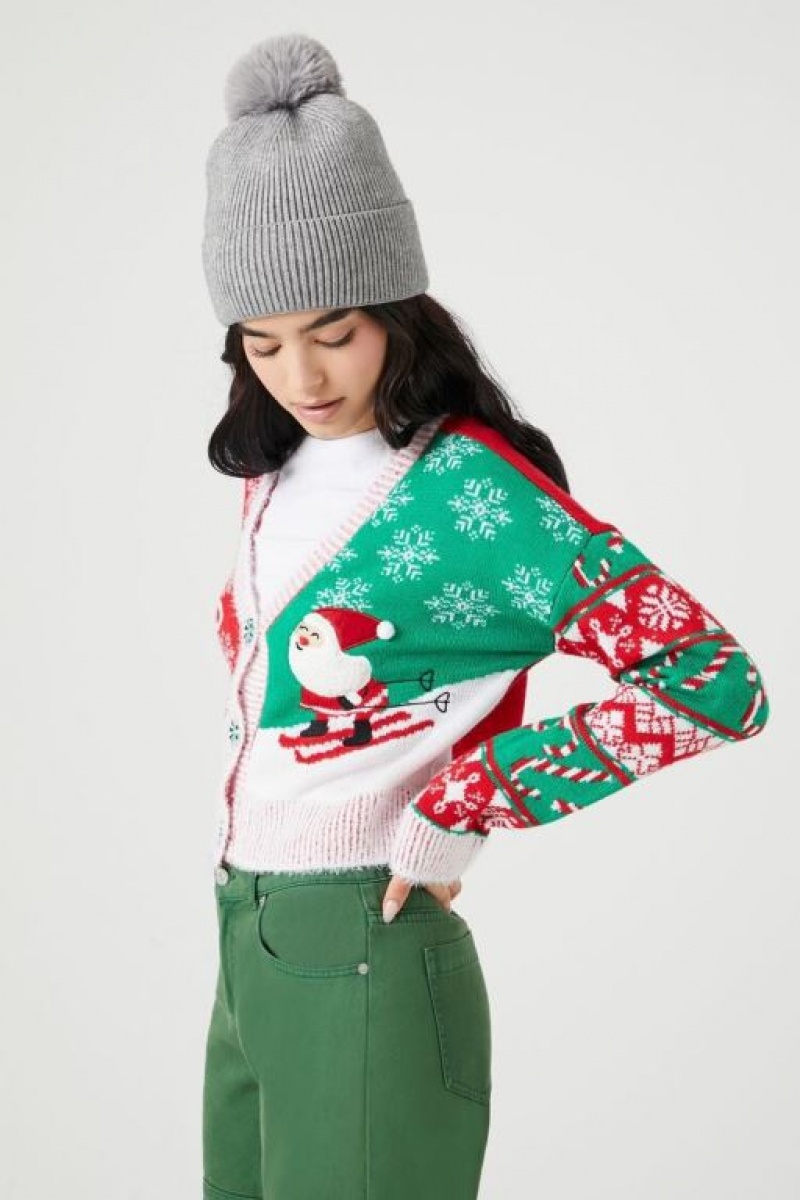 Cárdigan Forever 21 Skiing Santa Mujer Rojas Multicolor | GOt9rhJB7wh