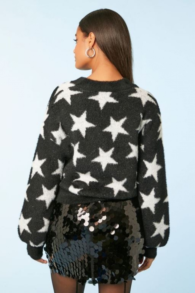 Cárdigan Forever 21 Star Print Mujer Negras Creme | MP1AdNApDpx