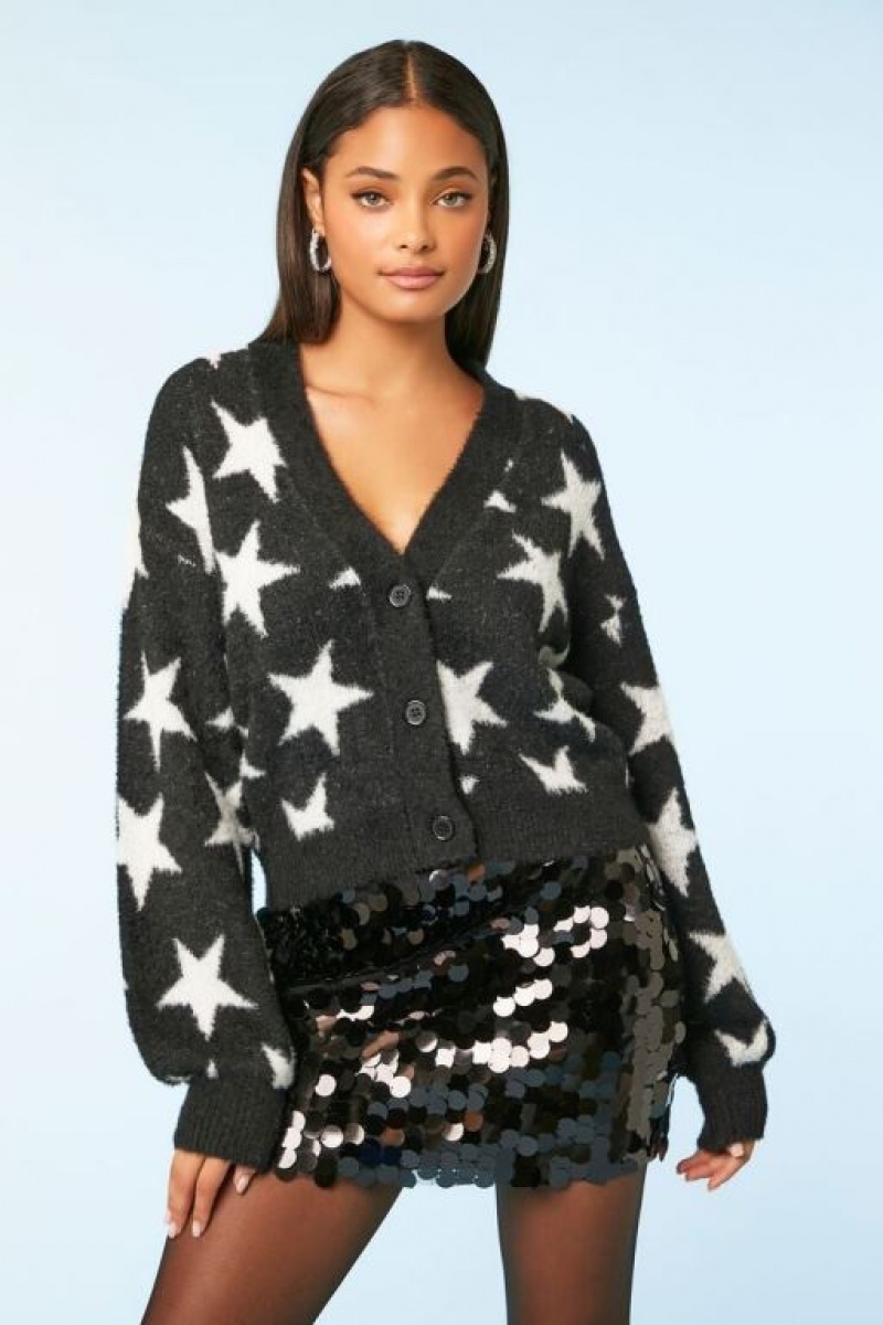 Cárdigan Forever 21 Star Print Mujer Negras Creme | MP1AdNApDpx