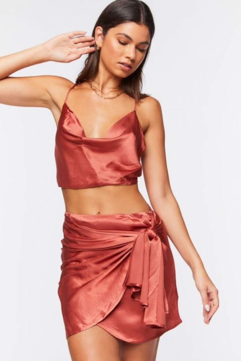 Falda Forever 21 Satin Cropped Cami Amp Self Tie Wrap Mujer Terra Cotta | PYcgZoJf4nh