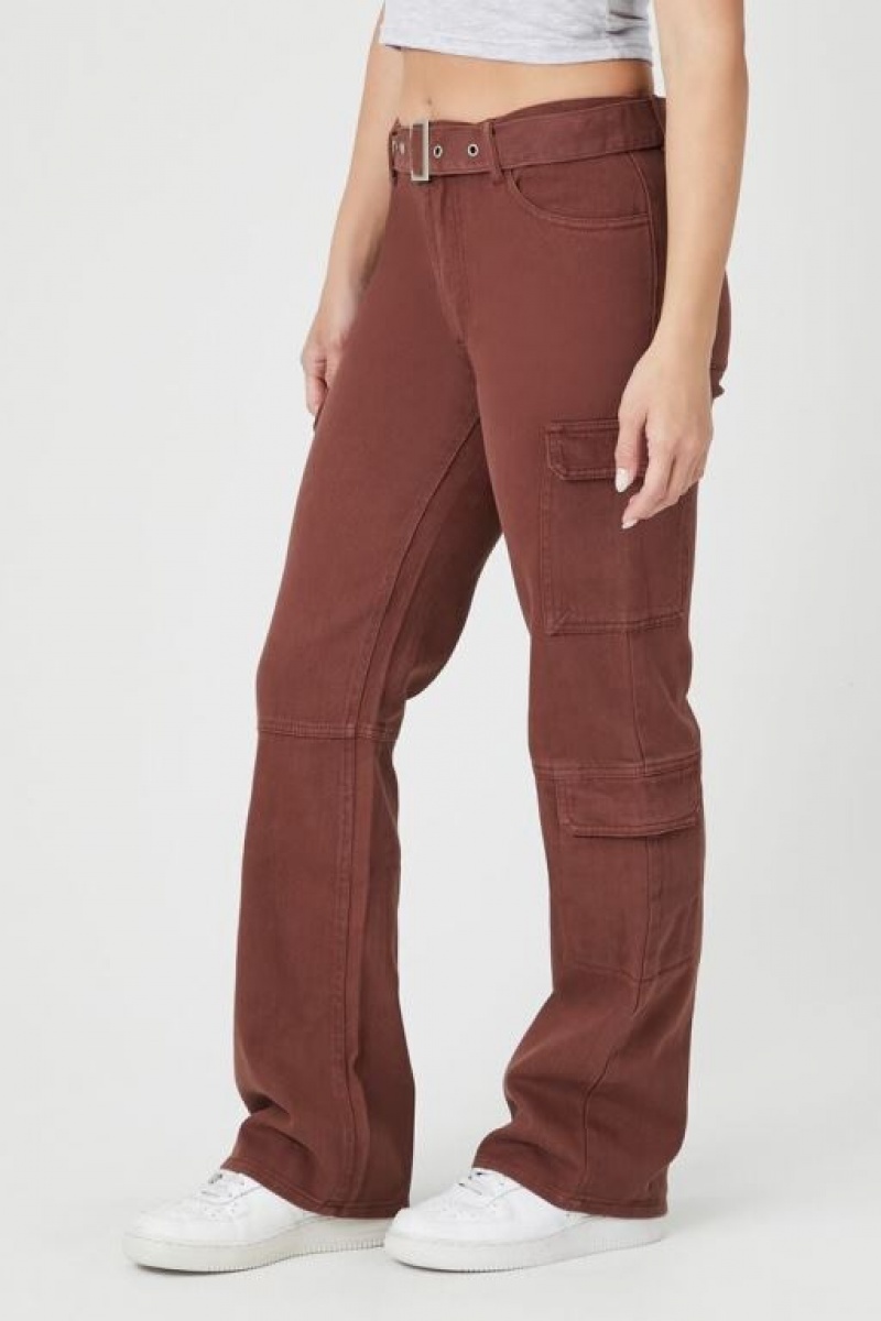 Jeans Forever 21 Belted Denim Cargo Mujer Marrones | jwlXaoMKB4J