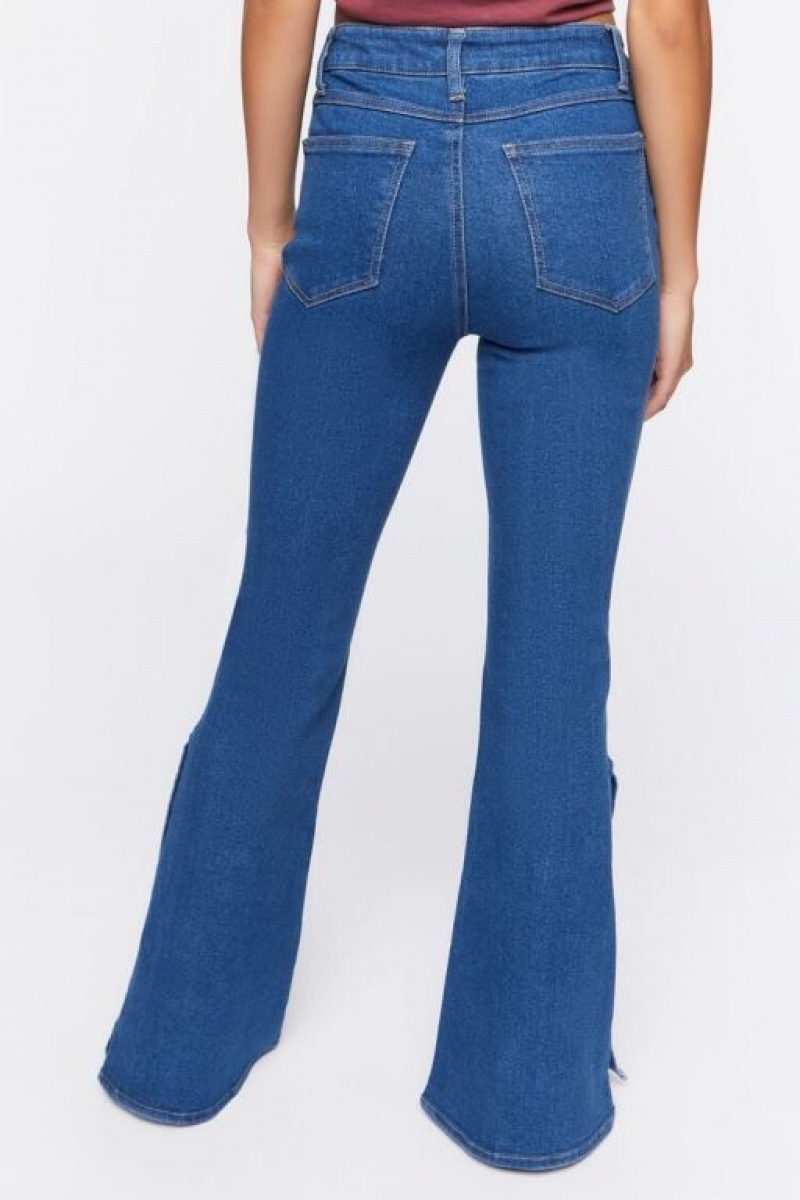 Jeans Forever 21 Button Hem Flare Mujer Azules | ZTmrOzdVVtu