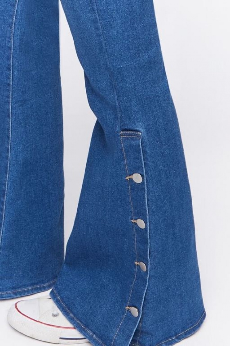 Jeans Forever 21 Button Hem Flare Mujer Azules | ZTmrOzdVVtu