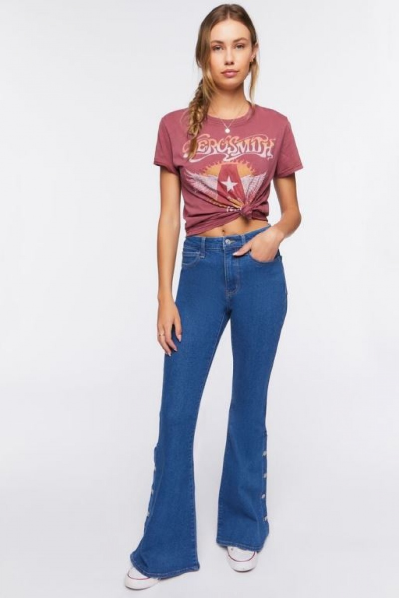 Jeans Forever 21 Button Hem Flare Mujer Azules | ZTmrOzdVVtu