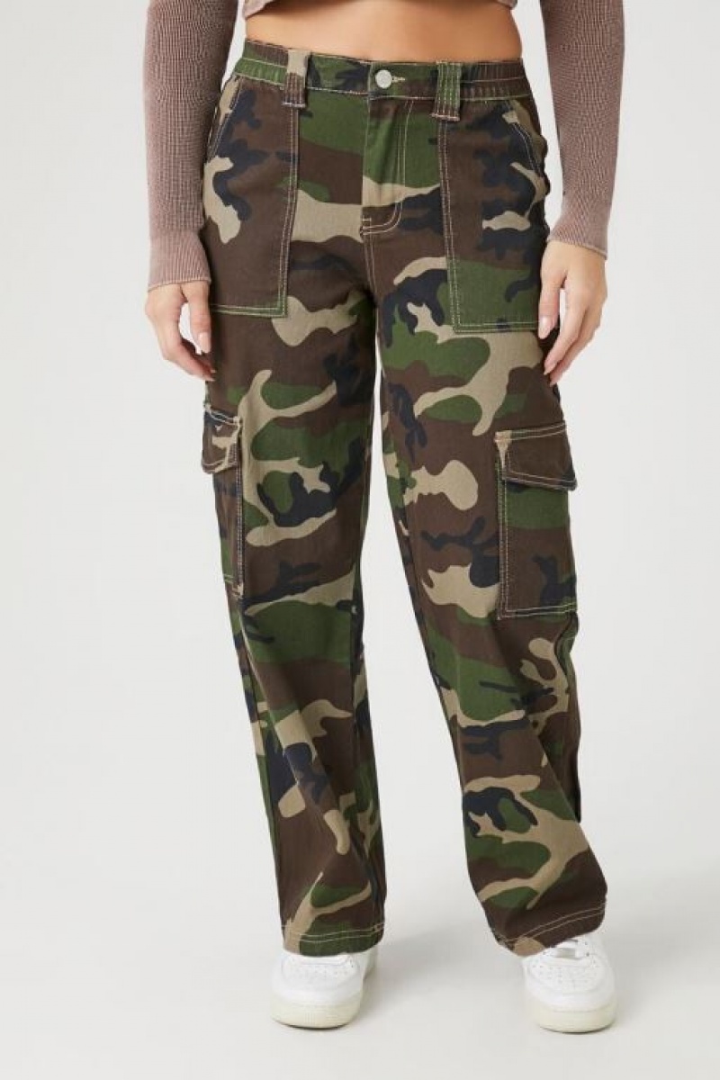 Jeans Forever 21 Camo Print Denim Cargo Mujer Verde Oliva Multicolor | kkyGnojfhiJ