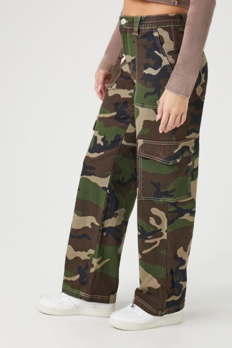 Jeans Forever 21 Camo Print Denim Cargo Mujer Verde Oliva Multicolor | kkyGnojfhiJ