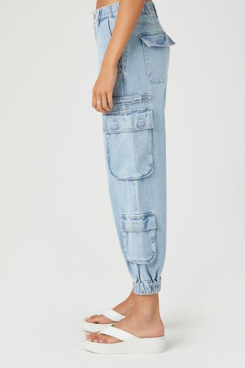 Jeans Forever 21 Cargo Denim Joggers Mujer Azules Claro | Id5M0Lj2RdQ