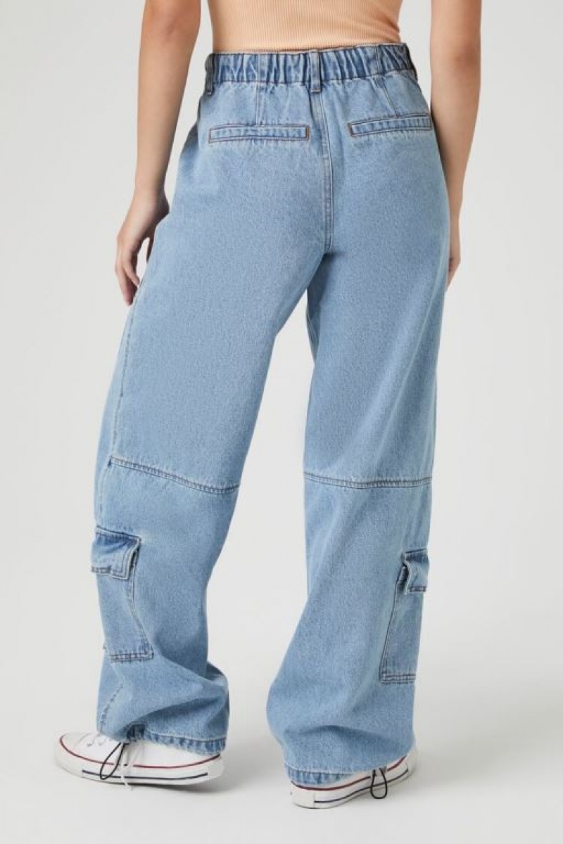 Jeans Forever 21 Cargo Denim Parachute Mujer Azules Claro | 5o5LVZBpLbi