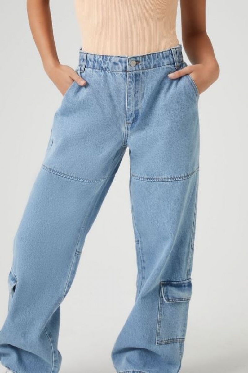 Jeans Forever 21 Cargo Denim Parachute Mujer Azules Claro | 5o5LVZBpLbi