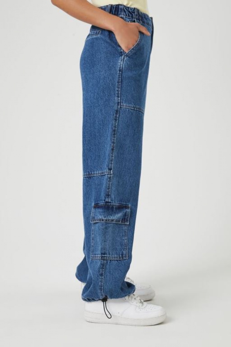 Jeans Forever 21 Cargo Denim Parachute Mujer Azules Oscuro | Em384NqniJM