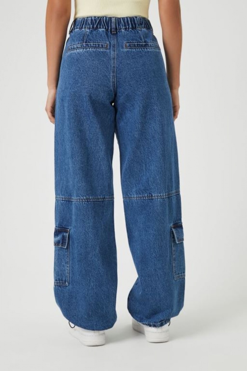 Jeans Forever 21 Cargo Denim Parachute Mujer Azules Oscuro | Em384NqniJM