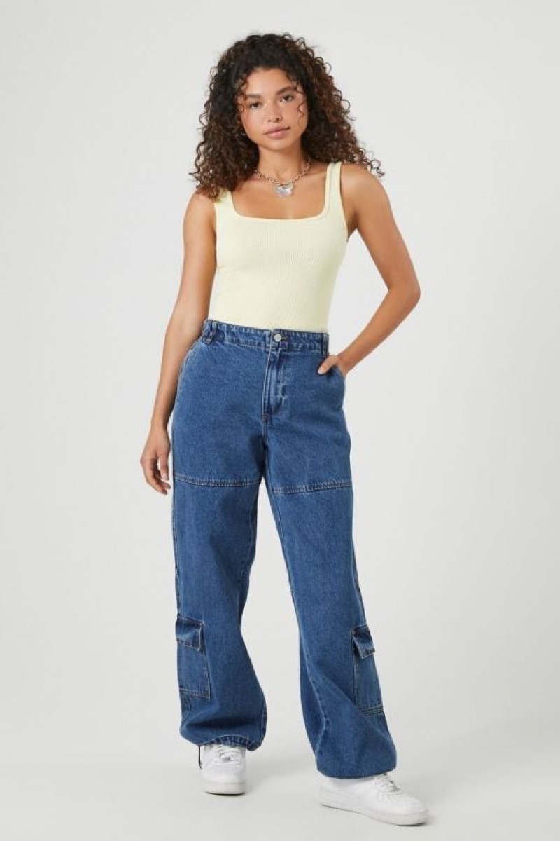 Jeans Forever 21 Cargo Denim Parachute Mujer Azules Oscuro | Em384NqniJM